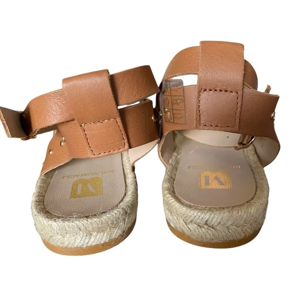 Bruno Magli Perla Cognac Brown Leather Sandals Gold Studded NWTS NIB size 10